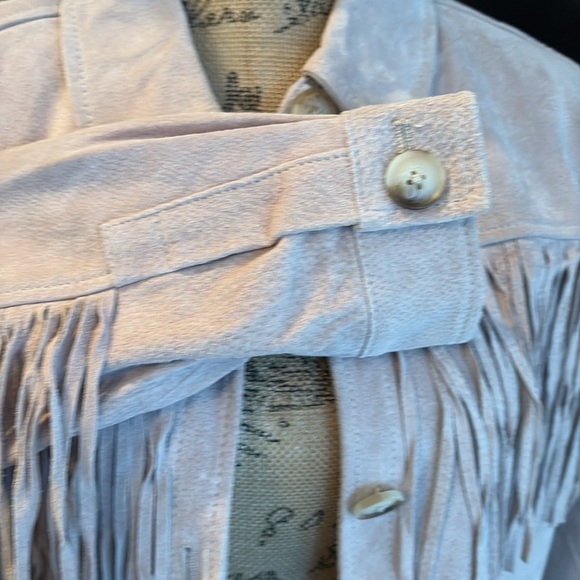 BlankNYC peony fringe 100% leather suede jacket shirt coat button down 2 pockets - Picture 7 of 16